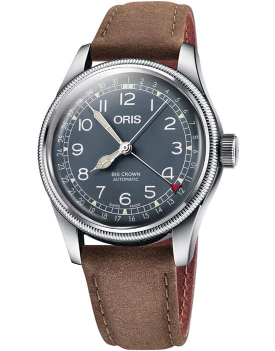 Oris Oris Big Crown Pointer Date 01 754 7741 4065-07 5 20 63  01 754 7741 4065-07 5 20 63 механические мужские часы синий циферблат, браслет кожаный — вид спереди